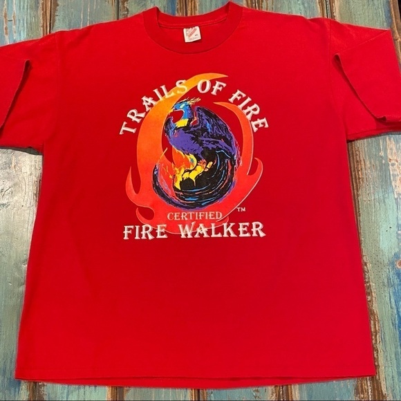 Vintage T Shirt XL Fire Walker Trails Of Fire Jerzees Made In USA Red - Picture 1 of 7